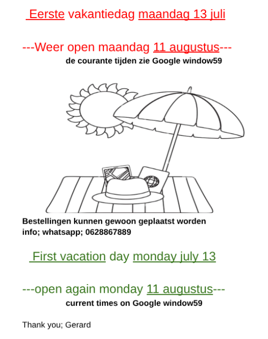 VAKANTIE SLUITING 2025