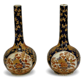 Japanese Imari 2 Porcelain Bottle Vases
