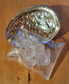 Set - Abalone schelp met Bergkristal ruw