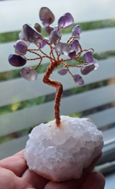 Amethyst boompje op bergkristal voet