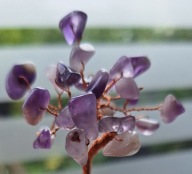 Amethyst boompje op bergkristal voet