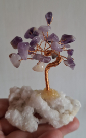 Amethyst boompje op bergkristal voet 