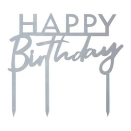 Taarttopper Happy Birthday Zilver