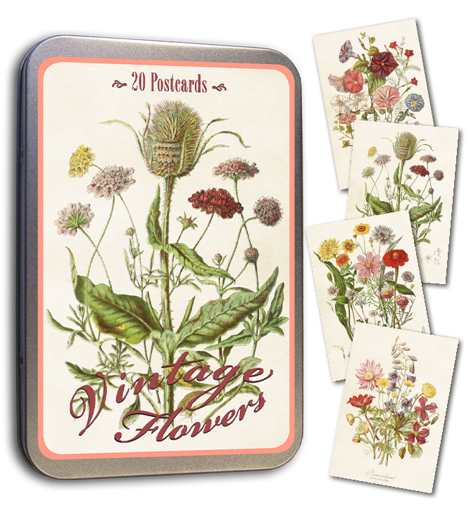 Blik met 20 kaarten (10 x 15 cm) 'veldbloemen'