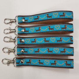 Sleutelhanger met musketonhaak blauw, Teckel