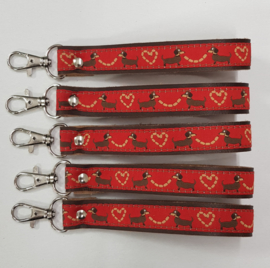 Sleutelhanger met musketonhaak rood, Teckel