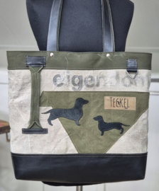 Plunje/ Post shopper met 2 gladhaar zwart leer