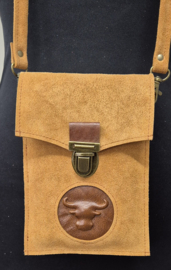 Telefoontasje L cognac suede met hooglander