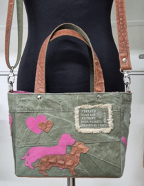 Plunje/postzak  Tote Handtas S model Boetje (25x20x12)knalroze en bruin