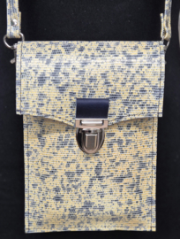 Telefoontasje L geel/blauw print leer
