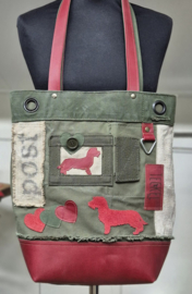 Plunje/Postzak shopper met teckel applicatie (rood)