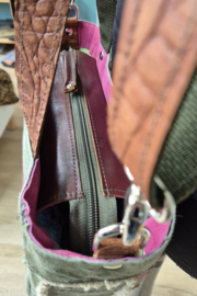 Plunje/postzak  Tote Handtas S model Boetje (25x20x12)knalroze en bruin