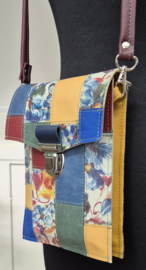 Telefoontasje L Patch & Match blauw, oker, bloemmotief