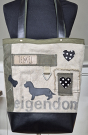 Plunje/Postzak shopper met teckel applicatie