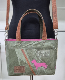 Plunje/postzak  Tote Handtas S model Boetje (25x20x12)knalroze en bruin