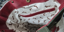 Plunje/Postzak shopper met teckel applicatie (rood)
