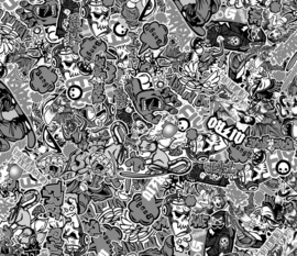 AutoStyle Stickerbomb Folie - Graffiti design 1 - zwart/wit - Rol 60x200cm - zelfklevend