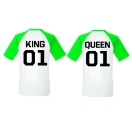 T-shirt King & Queen + Rugnummer (Groen/Wit)