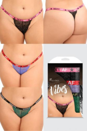 3-delige kanten stringset met tekst - curvy (Queen Size)