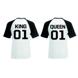 T-shirt King & Queen + Rugnummer (Zwart/Wit)