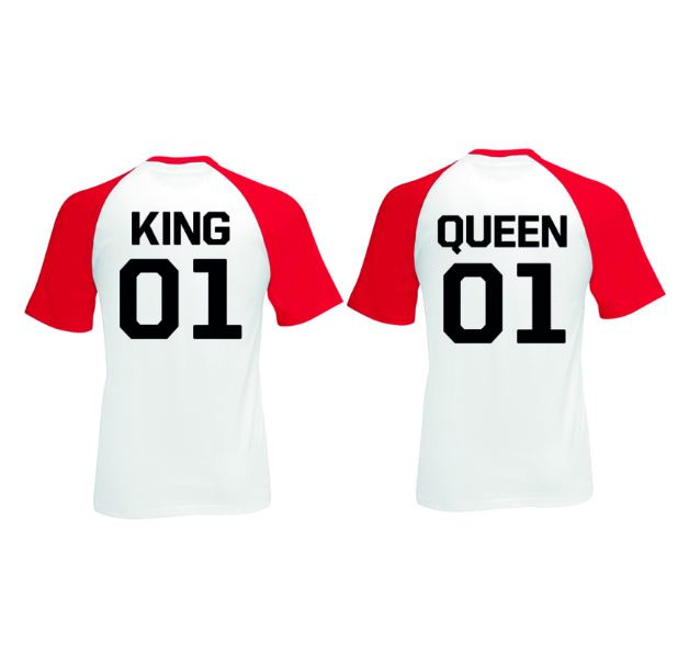 T-shirt King & Queen + Rugnummer (Rood/Wit)