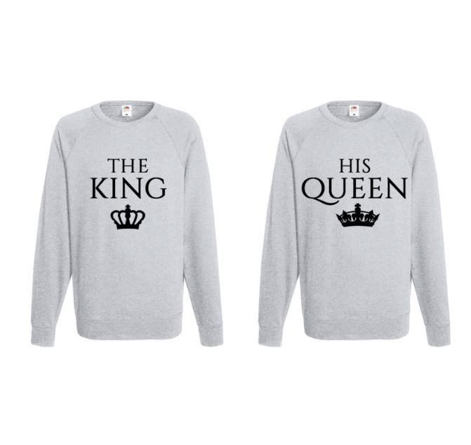 Sweater The King & His Queen + Kroontje (Grijs)