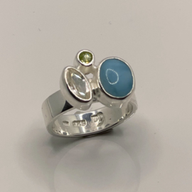 Ring - LUCY Larimar, Topaas en Peridoot mt 17