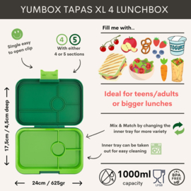 Yumbox Tapas XL 4 vakken Palm Green - Lime Solid