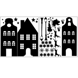 Sproetiz Herbruikbare Raamstickers Huisjes Kerst - Zwart