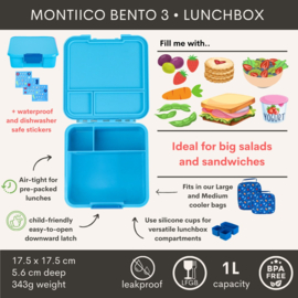 MontiiCo Bento Three Lunchbox Coastal/Superhero