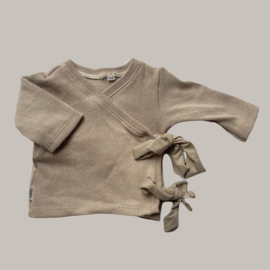 Beige gebreid overslag shirt