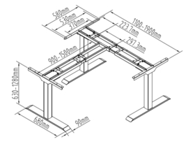 Professional elektrisch zit-sta hoekframe/bureau