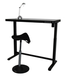 Compact elo zit-sta bureau 120x60 cm.  glazen blad (zwart)