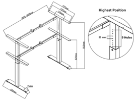 Economy T-poot frame/bureau (Max. 160 cm. breed) wit