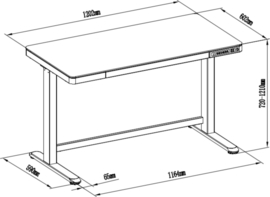 Compact elo zit-sta bureau 120x60 cm.  glazen blad (wit)
