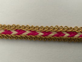 Fuchsia met ecru met goud randje   € 1,95 per meter