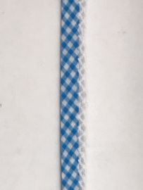 biaisband  met kantje  ruit turquois  /wit   €1,75 per meter