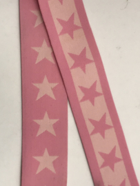 sterren    4cm  extra zachte elastiek  roze met roze sterren