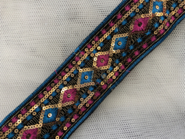 palletten band breed 50 mm breed turquois/fuchsia/goud