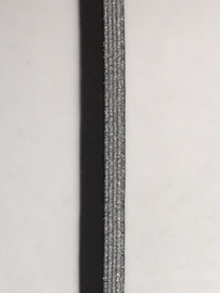 Elastisch  tresband  donkerbruin     zilver      15 mm