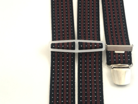 Bretels  zware kwaliteit  (4) clips  donker blauw met 4 rode strepen