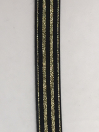 gestreept 20 MM    zwart   met  gouden  strepen    € 1,95   per meter