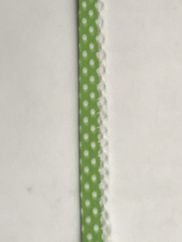 biaisband met  kantje  lime  met  witte stippen  €1,75 per meter