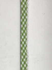 biaisband  met kantje  ruit   donker lime  /wit   €1,75 per meter