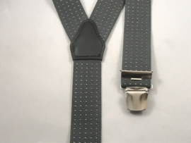 Bretels zware kwaliteit (3)clips  licht grijs met witte  stippen