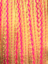 Band goud met fuchsia    € 2,95 per meter
