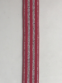 gestreept 20 MM  fuchsia  met zilveren strepen € 1,75 per meter