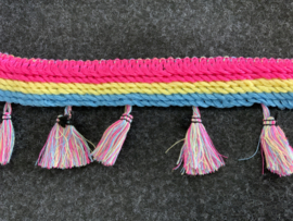 Kwastjesband 7 cm        Fuchsia/geel/turquois