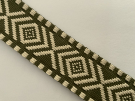 tassenband ,  jacquard 38mm breed.legergroen /ecru