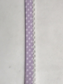 biaisband met  kantje  lila  met  witte stippen  €1,75 per meter